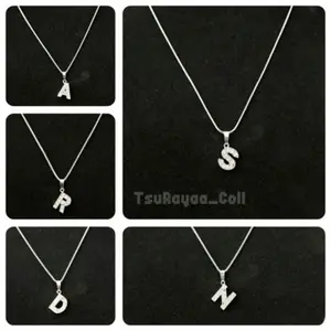 Kalung Silver Pria/Wanita liontin Huruf abjad A-Z Diamond | Kalung Rhodium dengar