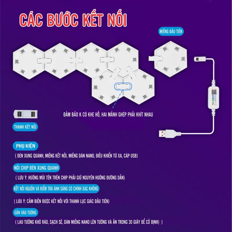 Combo 6 thanh Đèn Led lục giác RGB gắn tường nháy theo nhạc có app điều khiển wifi trang trí phòng làm việc phòng game setup 4
