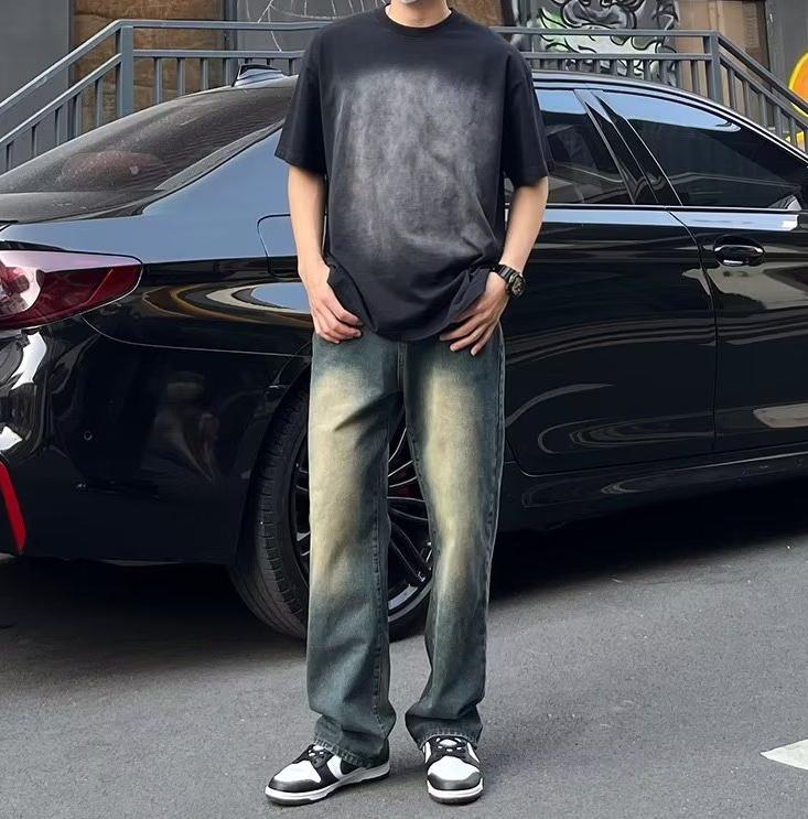 Product Introduction of Live Unbridled Menswear Vintage Jeans Men's Autumn Streetwear Style Loose Straight-Leg Pants Washed Wide-Leg Denim Trousers Lingerie Beige Plain Pocket 4