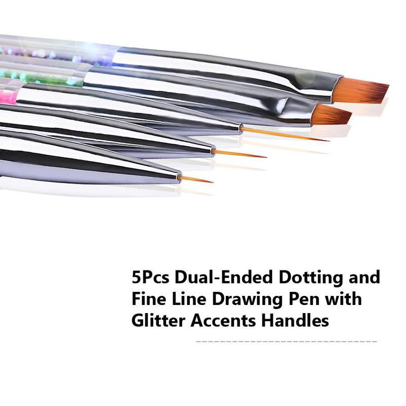 Dual-Headed Acrylic Nail Art Brush, 5 Counts Nail Art Dotting Brush, Liner, Drawing Tool for Nail Tips Designs 3