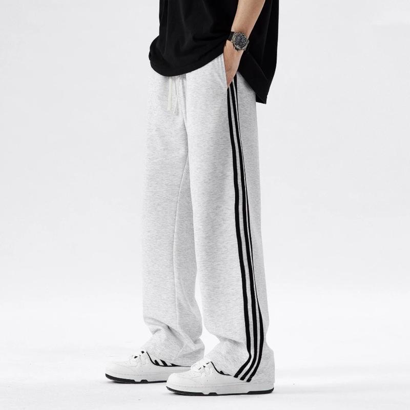 Quần Dài Ống Rộng Form Suông Unisex Nỉ Cotton Thiết Kế 3 Sọc Kèm Dây Rút Gấu Thế Thao Menswear Kem 3