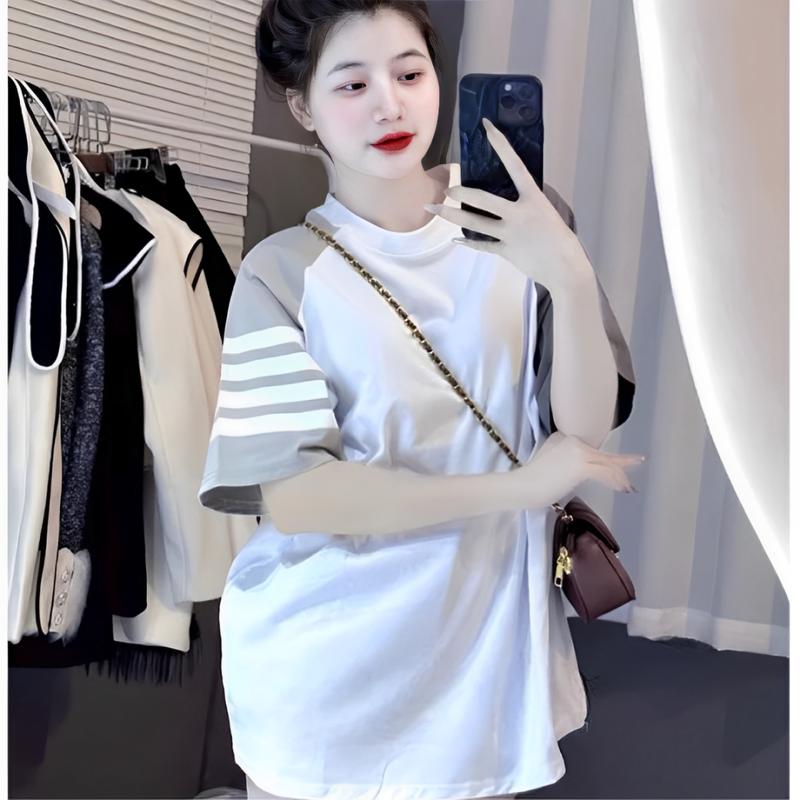 Áo Phông Thom 4 Sọc Tay Nam Nữ Phối 3 Màu Cực Hottrend Boy Phố Girl Phố Top Women Cổ Tròn Nhung