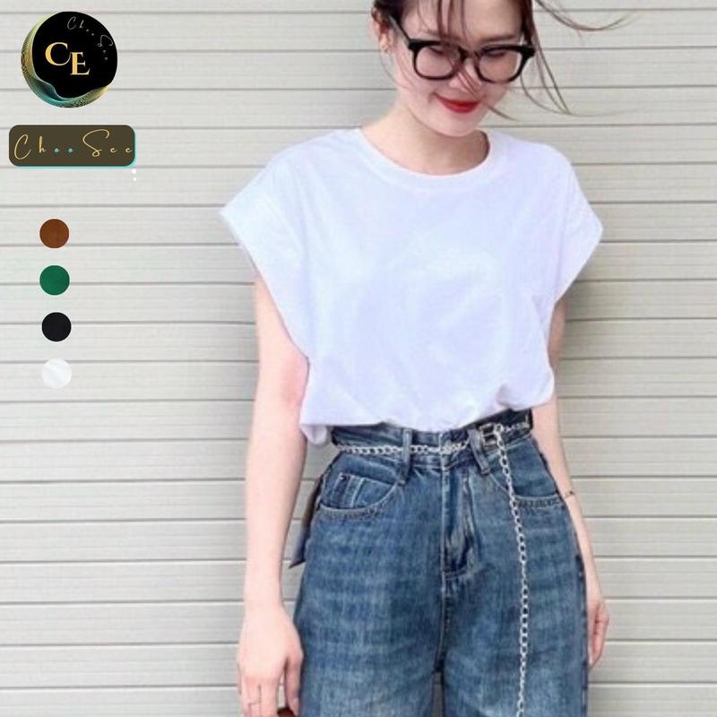 Áo thun nữ cộc tay cánh rơi kiểu phông cổ tròn trơn form rộng vải cotton đẹp màu trắng đen xanh nâu phong cách trẻ trung năng động CHS240