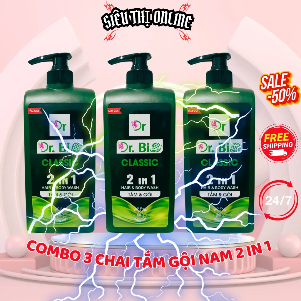 (COMBO 3)Tắm gội nam DR.BIO hương thơm nam tính 2 IN 1 cổ điển lịch lãm Dưỡng Thể
