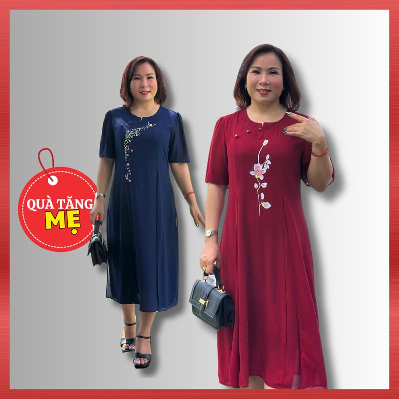 Váy Trung Niên Nữ, Chiếc Đầm Thiết Kế Cho Mẹ Đi Tiệc Thêu Họa Tiết Tay Lỡ Sang Trọng, Thời Trang NP Clothing U50
