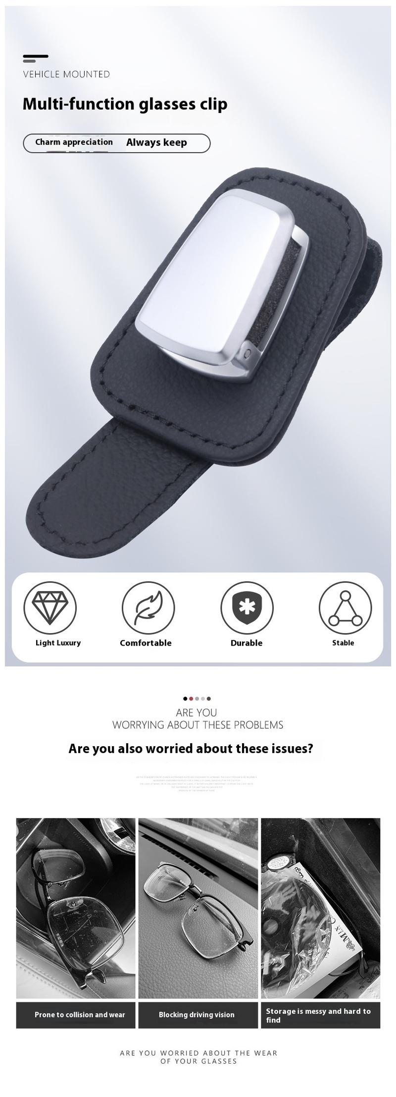 Product Introduction of Car Sunshade Glasses Clip Multifunctional Bill Storage Car Sunglasses Bracket Creative Cow Leather Car Supplies 0