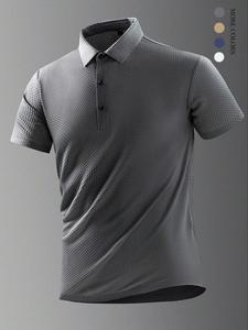 Men's Plain Textured Short Sleeve Polo Shirt, Casual Button Front Collared Top for Summer, Fashion Men's Loose Clothes for Daily Wear