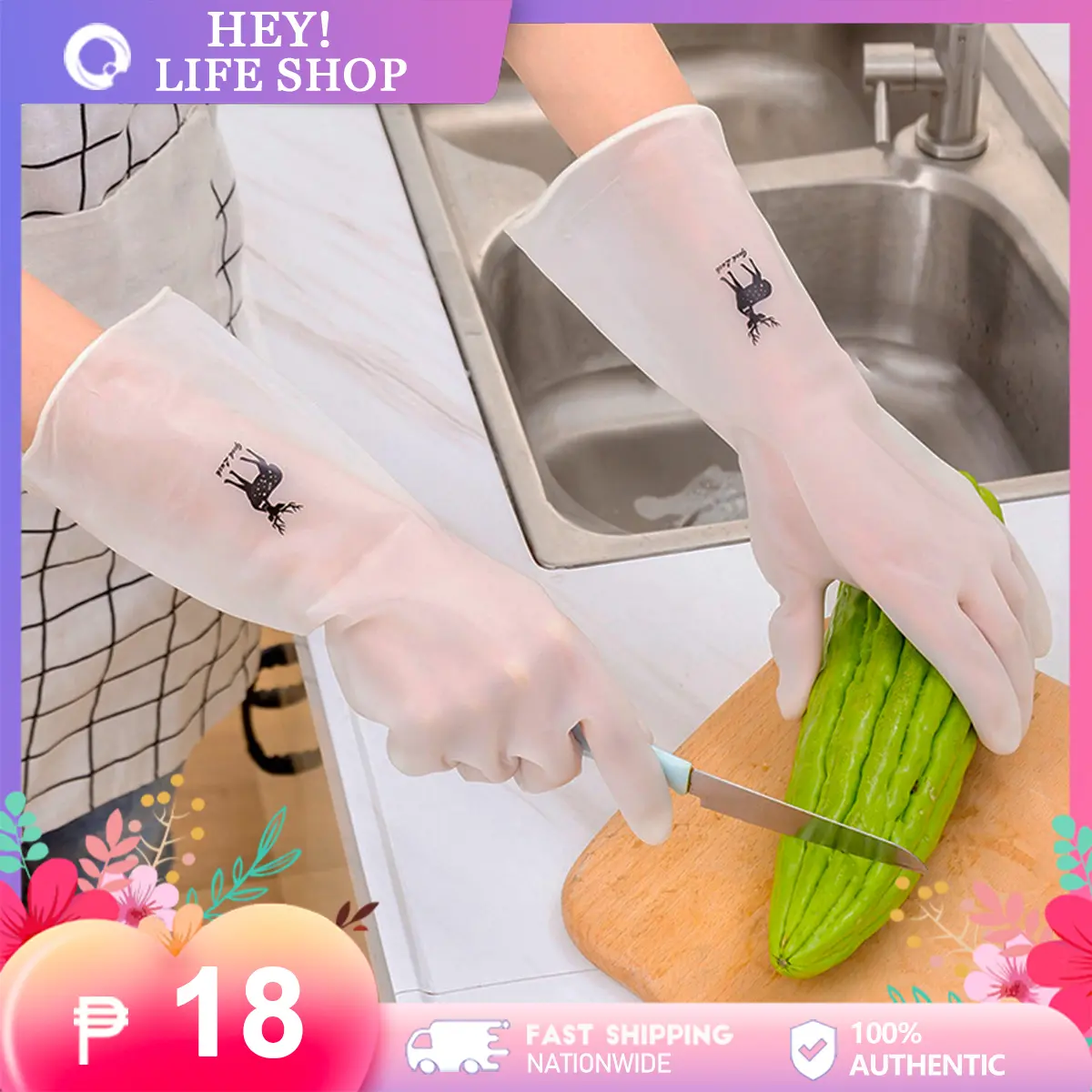【Durable】PVC Translucent Rubber Gloves Anti-slip Flexible Reusable Waterproof Hands Care Kitchen Dishwashing Housework Cleaning