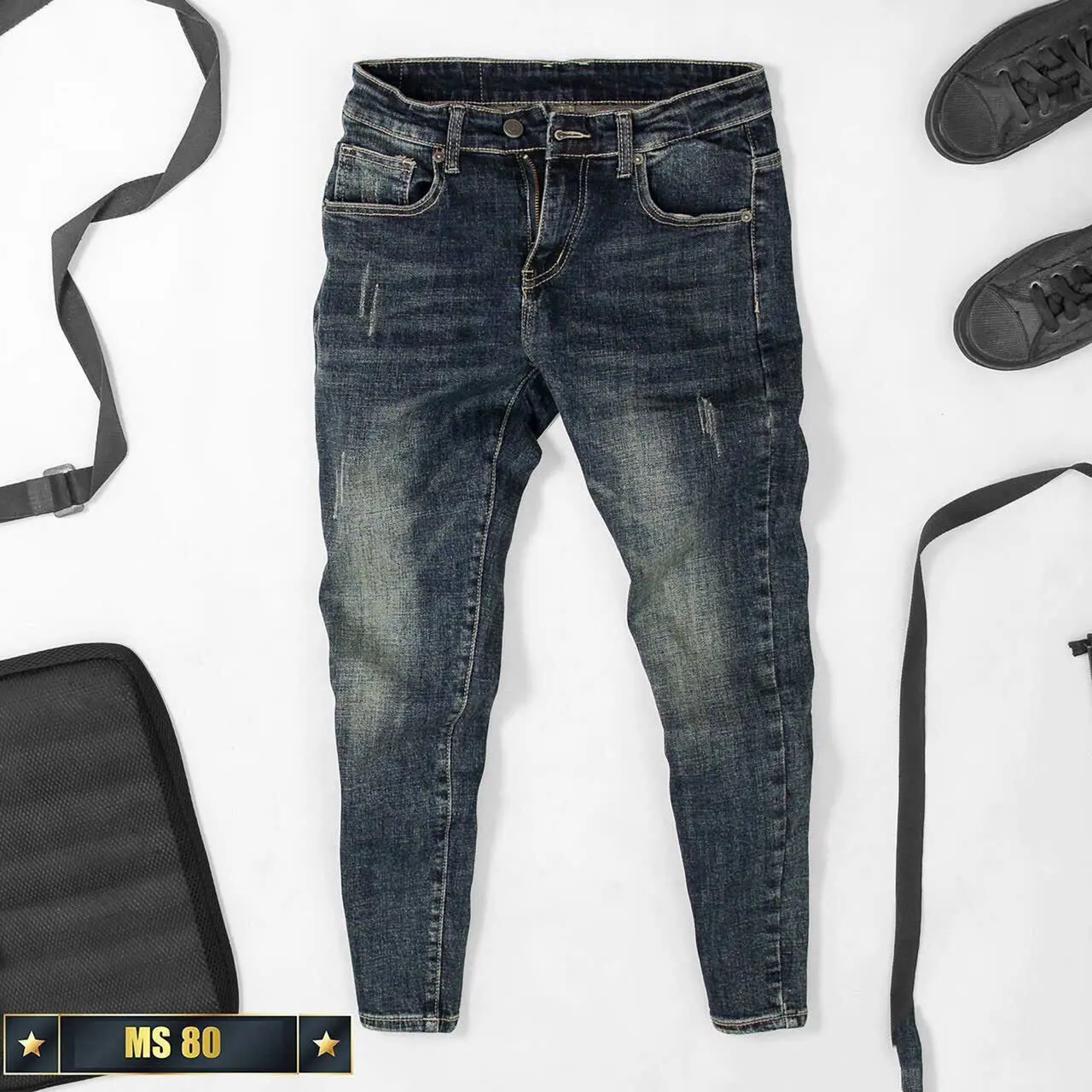 Quần jean nam cào rách nhỏ quần bò co giãn ts80