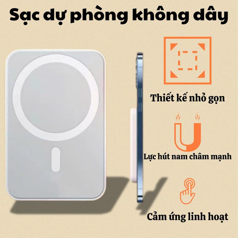  Pin Sạc dự phòng không dây Magsafe 5000MAH   Tặng kèm dây sạc Usb + Vòng từ tính  tương thích với điện thoại IPHONE 8 trở lên 
