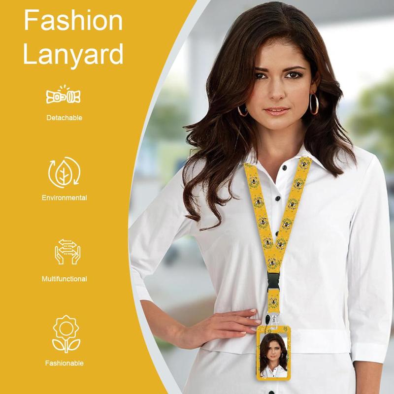 Bee Kind Design ID Badge Holder, 1 Count Cute Honey Bee Pattern Lanyard with Detachable Holder, Identification Badges & Supplies for Nurse & Teacher 3