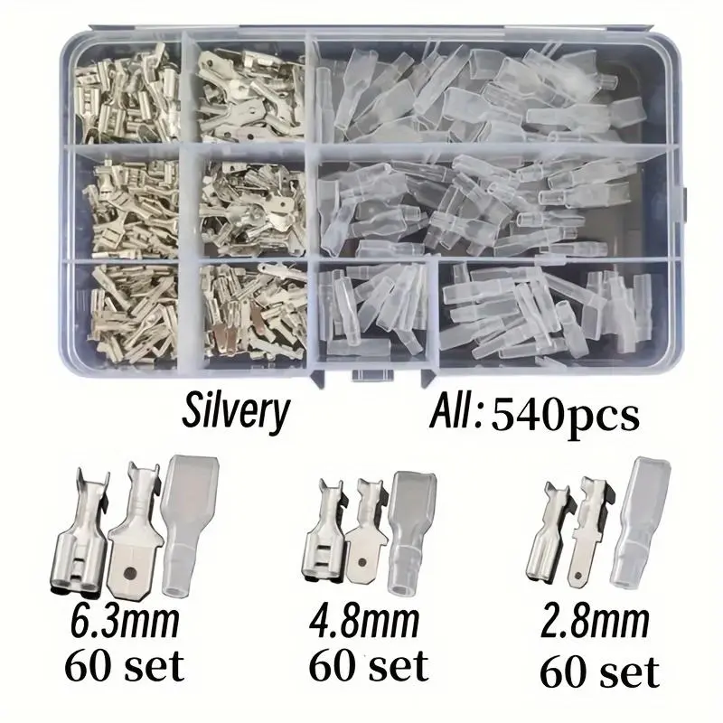 2.8/4.8/6.3mm Wire Connector Set, Wire Connector Kit, Spring Insert Sheath Terminal, Connector Plug for Home, Office, Car