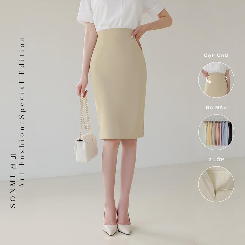 Chân Váy Bút Chì Dài Công Sở Cạp Cao SONMI Hàn Quốc Thiết Kế Cao Cấp Co Giãn Xẻ Tà Sau Màu Đen Trắng Kem Đỏ Xanh Hồng Xám Ghi Nâu SERENA LEXI Nữ Women