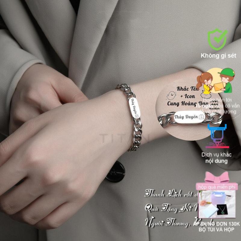   1 chiếc 【Khắc tên ghi chú Vòng tay Vòng cổ nam nữ mặt trơn titan phong cách hiphop cá tính trangsucpt thép không gỉ PTCOMBO2 3T Cao Su Phụ Kiện vòng  tay vong  tay Voi 