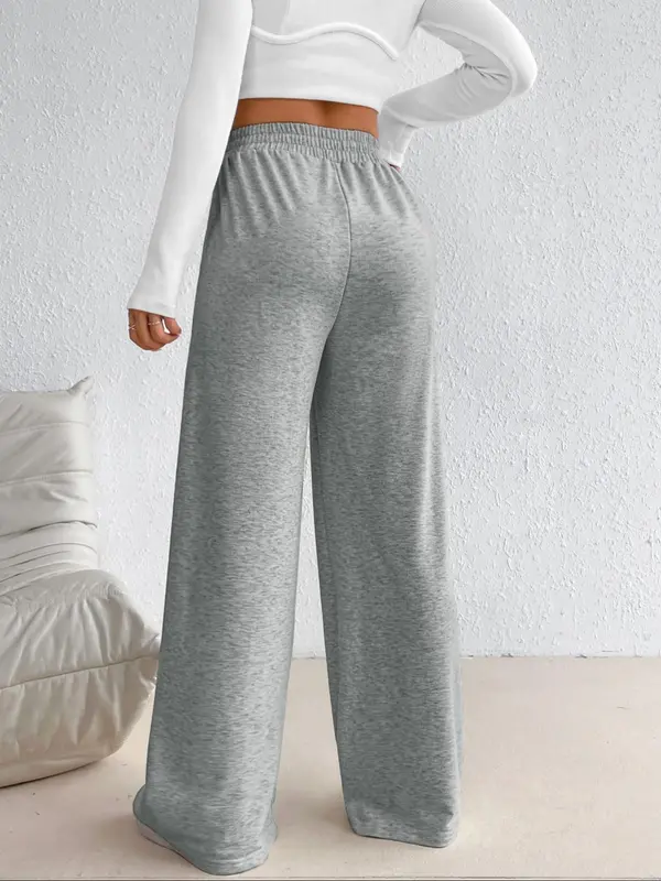 Plain Elastic High Waist Wide Leg Sweatpants for Women, Pants for Women, Going Out Bottoms, Basic Baggy Sweatpants, Minimalist Womenswear, Back To School Comfort Summer Bottoms, Women's Bottoms for Fall & Winter Trouser Underwear 7