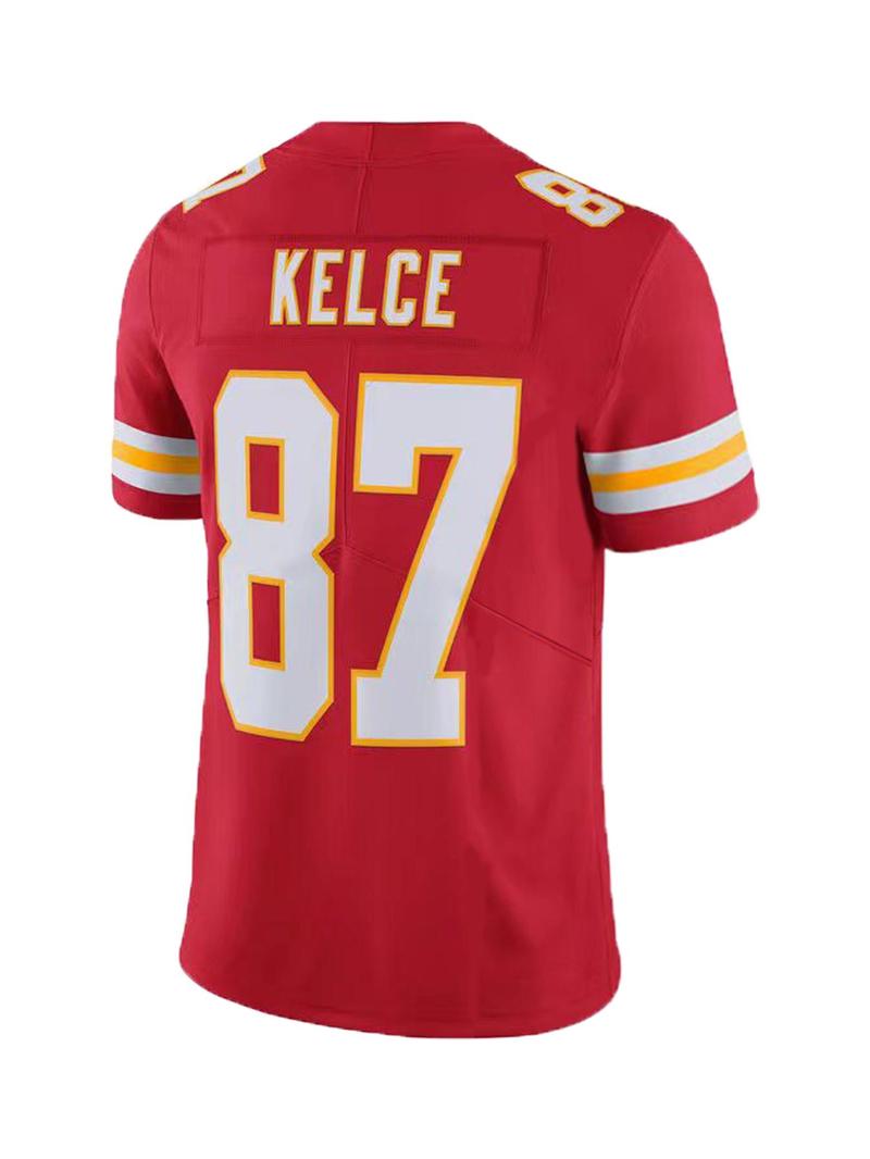 Product Introduction of Men's "KELCE 87" Letter & Number Patched Striped Print V Neck Tee, Loose Casual Breathable Short Sleeve T-Shirt for Daily Wear, Men's Top for All Seasons 28