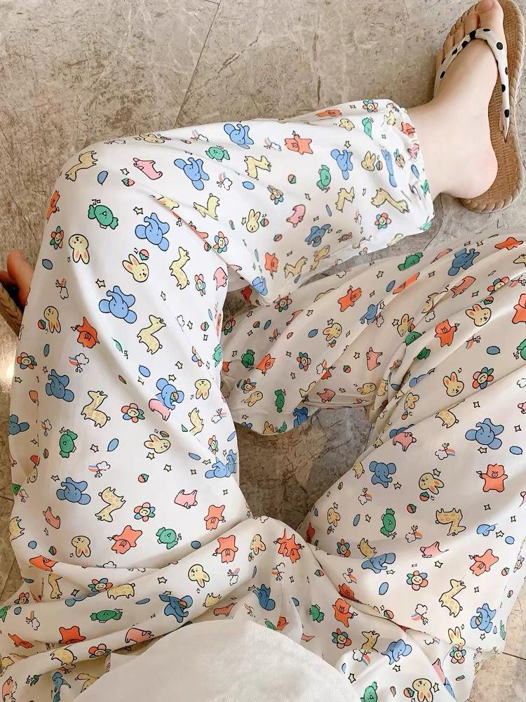 Product Introduction of Pajama Pants Women's Long Printed Thin Beach Pants Outer Wear plus Size Home Trousers 22