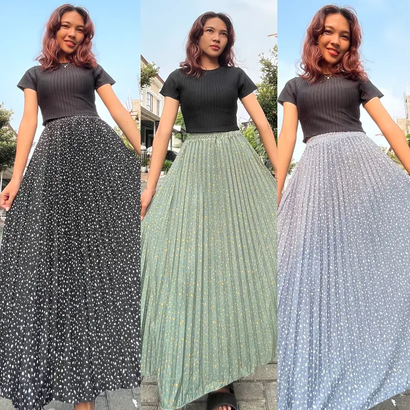 Syahnaz Plisket - Mayung Motif Bercak Abstrak - Hyget Premium - Rok wanita Karet Panjang Bawahan 1
