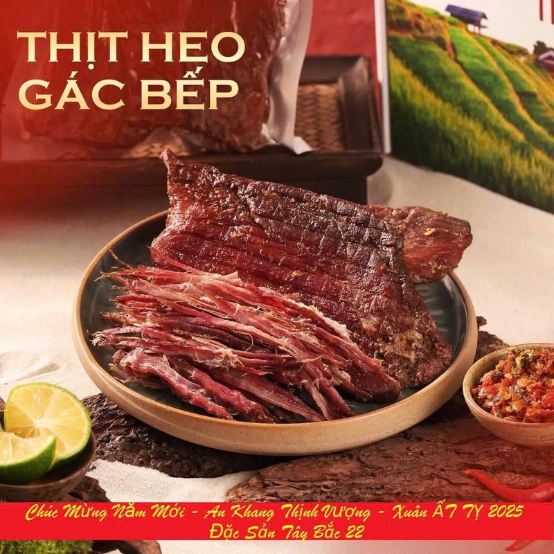    TOP   500G Thịt Lợn Gác Bếp Kèm Chẩm Chéo - Hương Vị Truyền Thống Tây Bắc - Không Chất Bảo Quản - Tự Hào Hàng Việt 