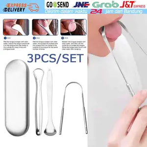 3PCS/SET Alat Pembersih Lidah Dewasa Stainless Steel Scraper Pembersih Lidah Pengikis Lidah Bau Perawatan