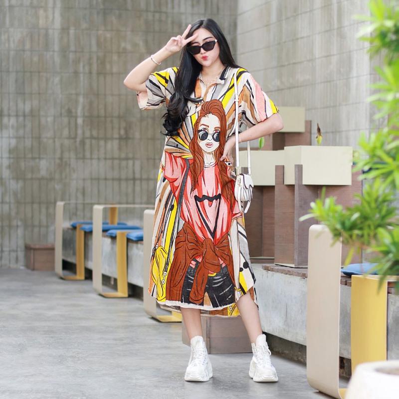 Daster Motif Karakter Kekinian viral girl face rocker 5