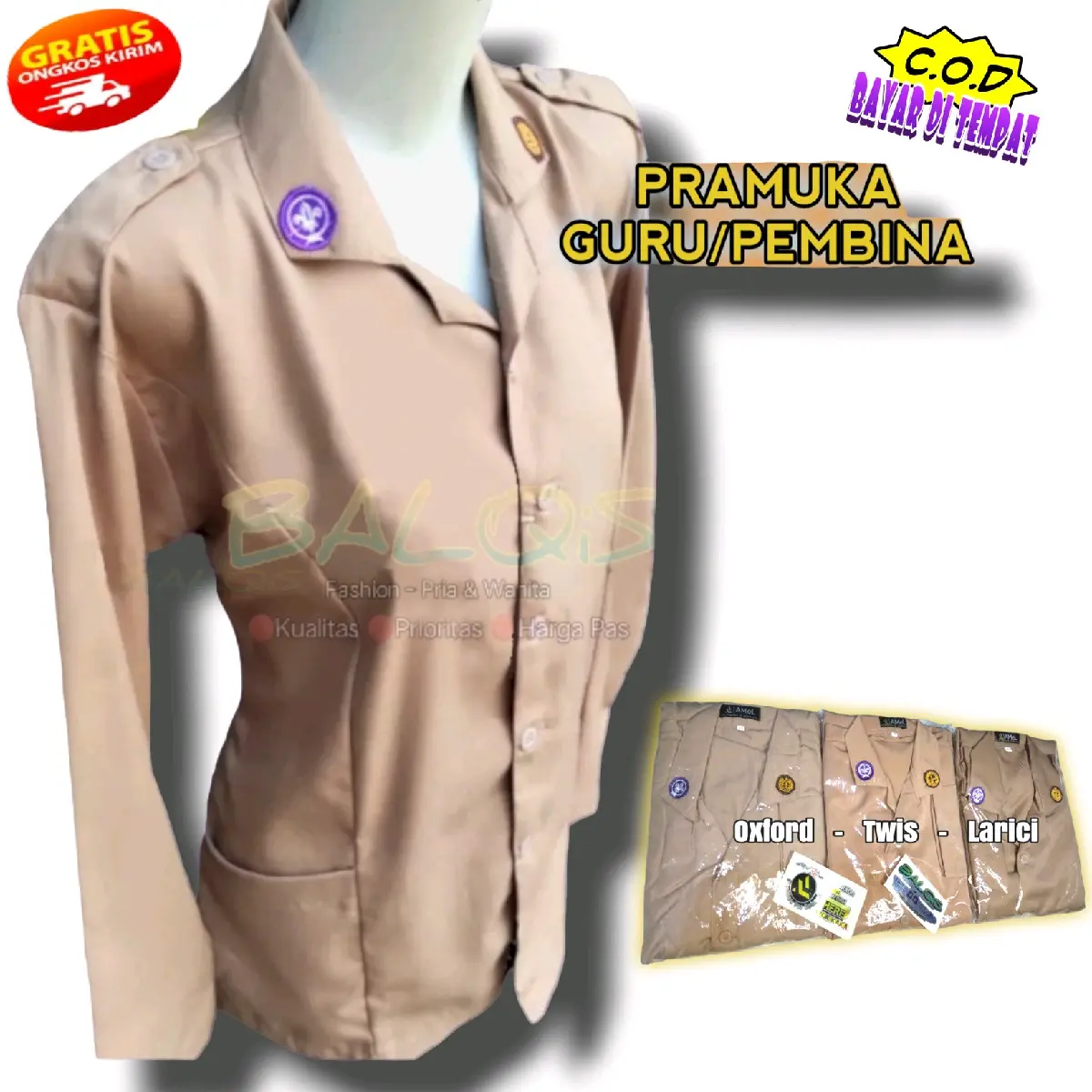 amel Seragam Baju Pramuka GURU PEMBINA  | Oxfort Twis Larici Sekolah Lengan Panjang Safety Kerja Wanita Katun Blazer Atasan Dewasa