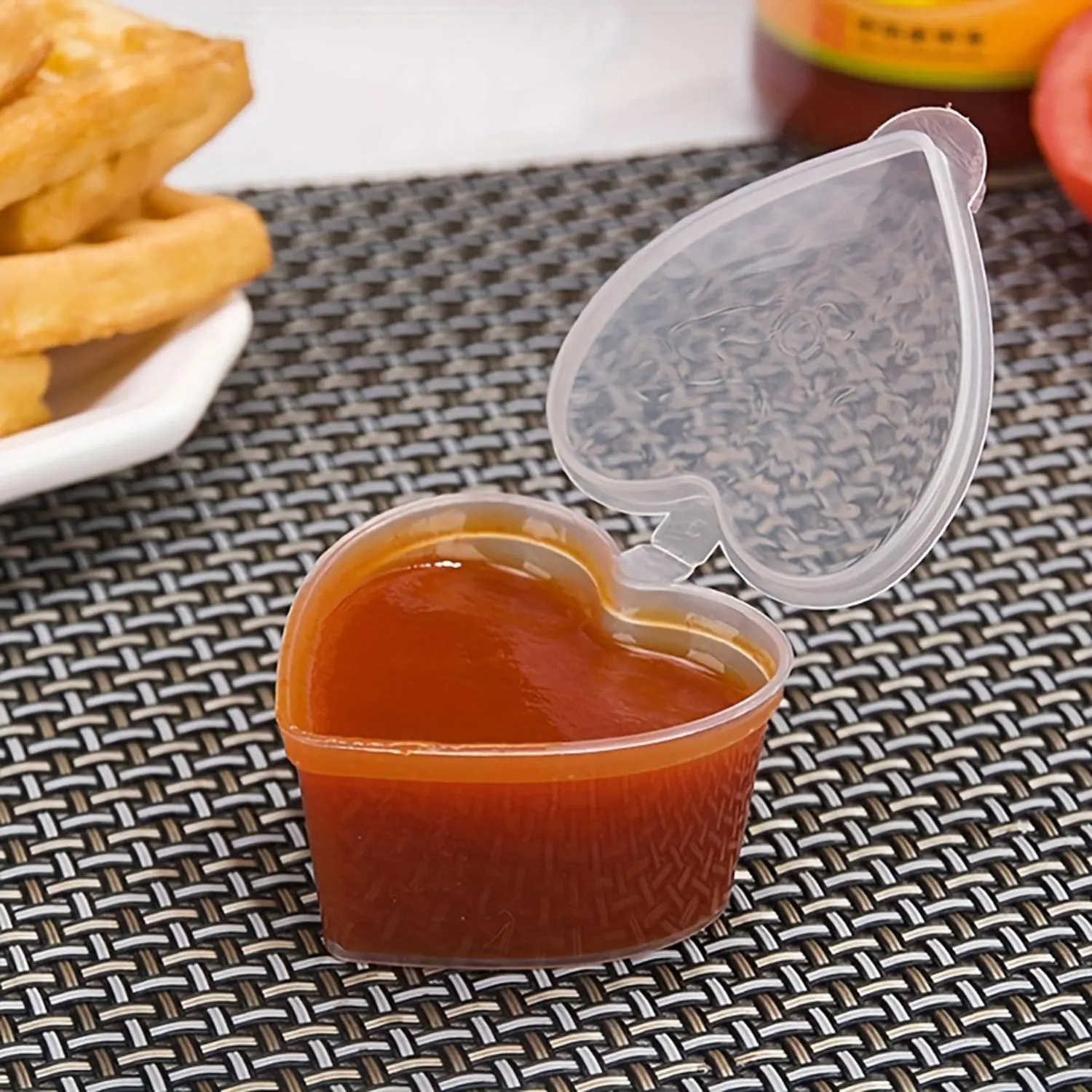 Portion Cups, 20pcs Heart Shaped Clear Disposable Plastic Sauce Cup, Portion Souffle Cup, Snack Containers, Kitchen Accessories