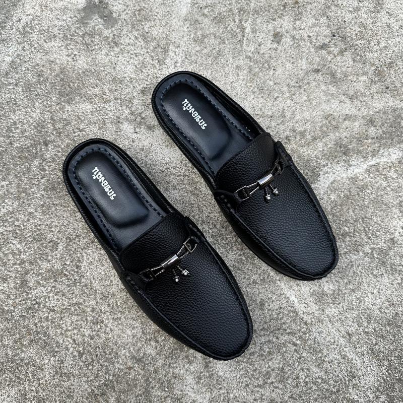 đẹp Giày sục lười nam màu đen Basic phối mác trắng chống gỉ - khâu đế toàn bộ size 38-43. DéP Cao Su.