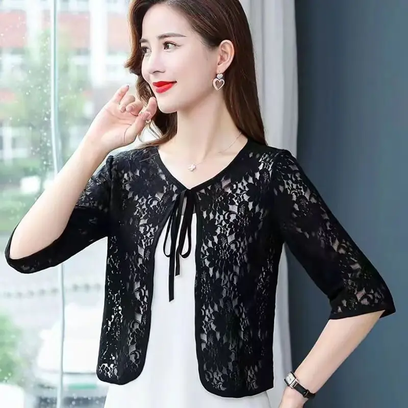 Áo Khoác Ren Mỏng, Nhiều Màu, Khăn Choàng Ren, Thoáng Khí, Áo Khoác Ngắn Mỏng, Khăn Choàng Vải Tuyn, Dành Cho Nữ 4