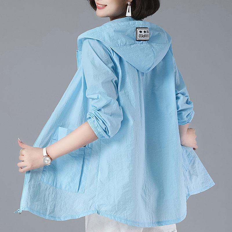 Product Introduction of Plus Size S-5XL Women Sun Protection Trench Jacket Thin Zipper Hooded Summer Fashion Casual Elegant Loose Windbreaker Coat Outerwear White Grey Pink Red Green Purple 28