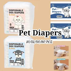 10/12/50/60pcs S/M/L/XL Pet Diapers /Pet Diapers Popok Anjing /Popok Anjing Jantan Betina /Popok Sekali Pakai Anti Bocor /Ikat Pinggang Elastis/Popok Sekali Pakai Alas Pipis
