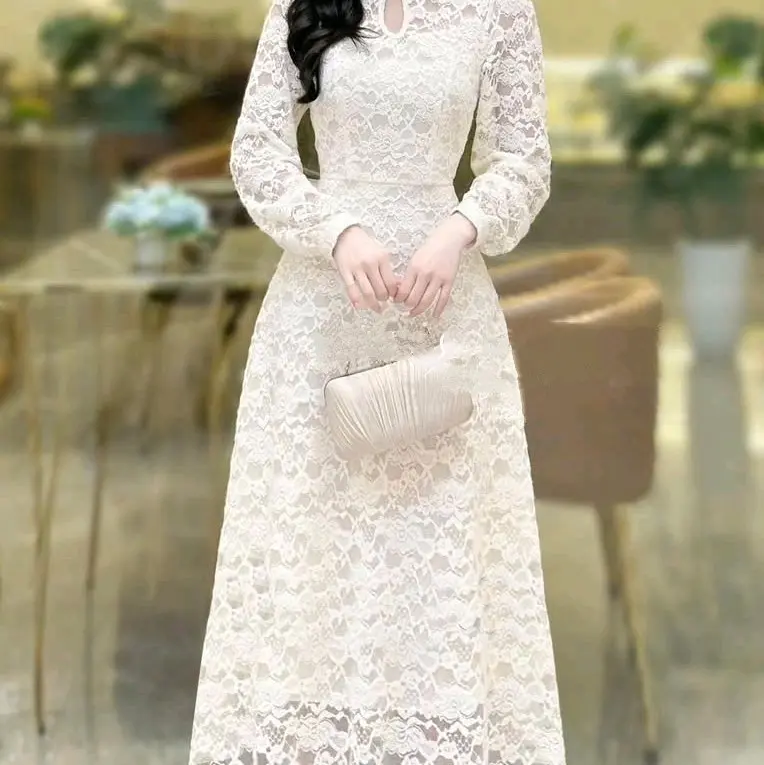 Đầm váy thời trang nữ mặc đi dự đám cưới mẫu mới chất vải ren hai lớp phong cách thanh lịch mặc tôn dáng sang chảnh Women Dress 1
