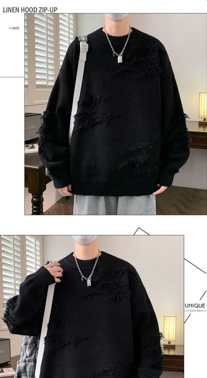 Product Introduction of Unique Round Neck Sweater Autumn Winter Trendy Brand Cool Loose Knitwear Men Japanese Retro Lazy Sweater Jacket Closed 26