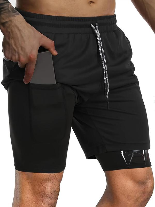 Men's 2 In 1 Spider Print Drawstring Waist Sports Shorts, Casual Regular Fit Pocket Track Shorts for Summer, Gym Shorts, Sport & Outdoor Clothing For Gym Workout Running 2
