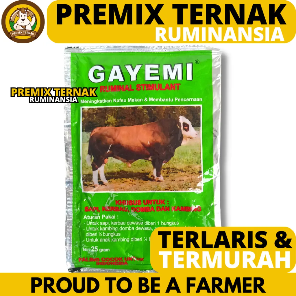 GAYEMI 25 GRAM - Jamu Peningkat Nafsu Makan Sapi Kerbau Kuda Kambing Domba Herbal Penggemuk