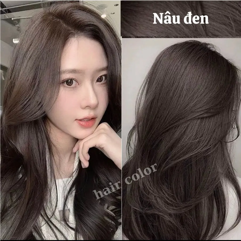 Thuốc nhuộm tóc màu nâu đen , tặng kèm oxy trợ dưỡng và bao