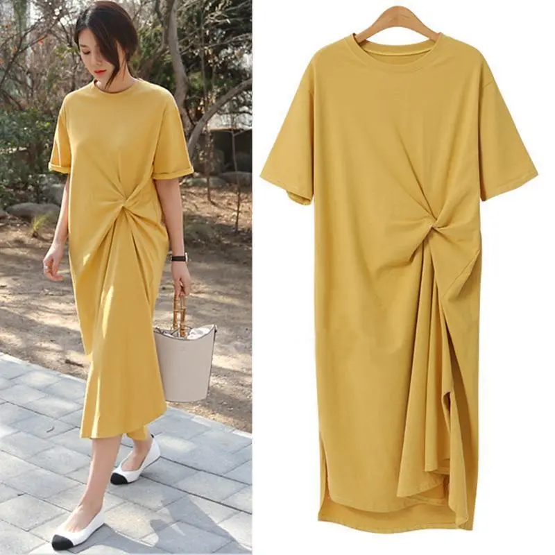 Summer Dress Casual 2023 Black Shirt Dress Midi Women Korean Style Clothes Side Split Ladies 4XL Short sleeve Womenswear Lingerie