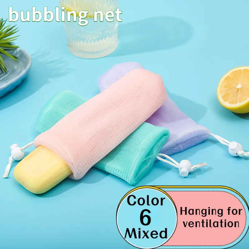 [6 One Pack] Soap Foaming Net Thickened Household Handmade Foaming Sponge Face Washing Soap Facial Cleanser Foam Net Pocket Macaron Color Bath Personal Cleaning Skincare