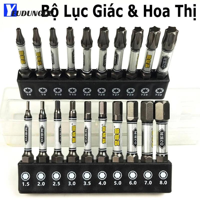 Bộ Lục Giác Hoa Thị lắp nhanh máy Khoan Bắn vít bằng Thép Hợp Kim NunChaku D2 6 cạnh mini