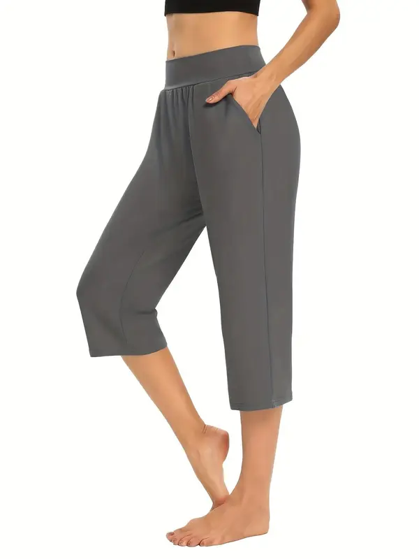 Women's Plain Ruched Pocket Capri Pants, Casual High Waist Trousers for Summer, Ladies Bottoms for Daily Wear 0