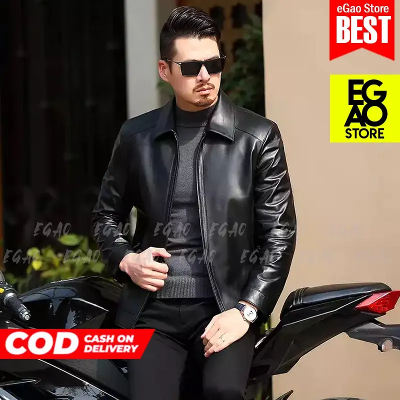 Jaket Kulit Pria Model Safari JK77 Jaket Semi Kulit Garut Kerah Daun Leather Nyaman Lembut Tebal Waterproof