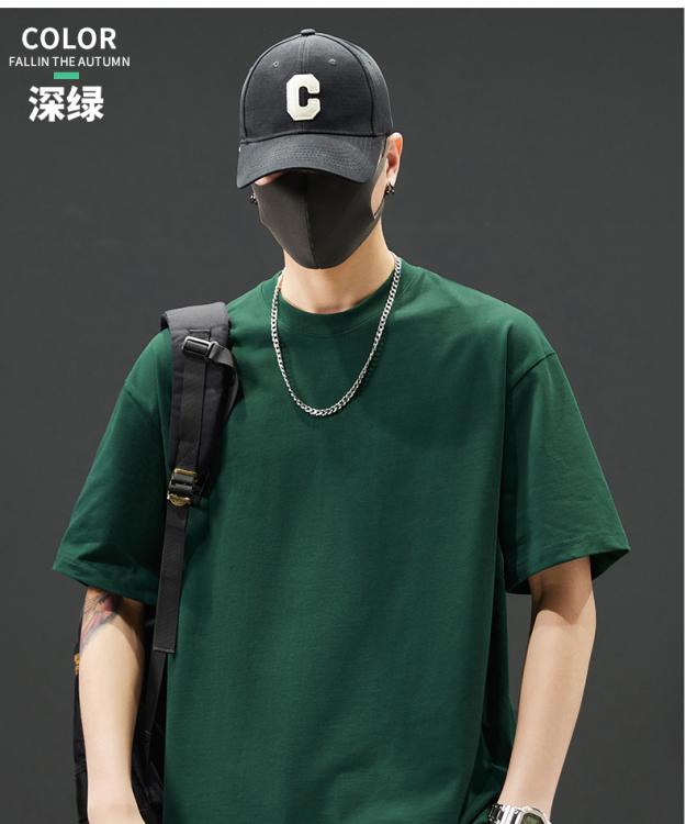 Product Introduction of Short-Sleeved T-shirt Men's Cotton Heavy 160G Double Yarn round Neck Pullover Half Sleeve T-shirt Trendy Men's Top Clothing 19