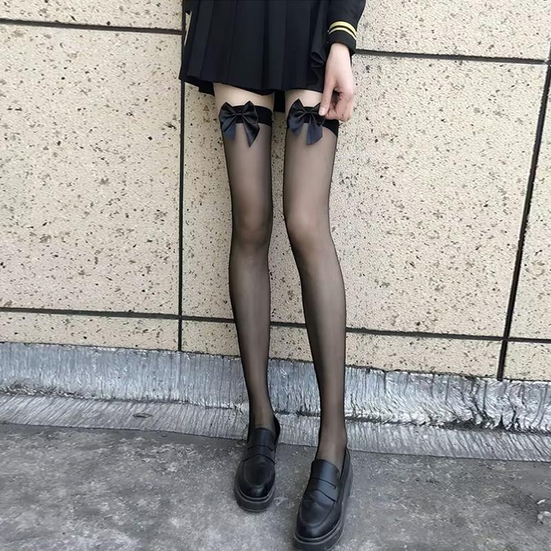Product Introduction of Women Sheer Thigh High Socks Cute Bows Mesh Stockings over Knee Socks for Streetwear Clothing Accessories Fashion Fit 32