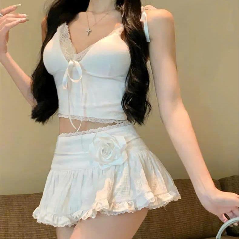 Chân váy Form ngắn mix ren kèm quần bảo hộ eo váy cao chữ A thon gọn - CV03 1