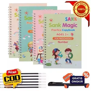 [TR] 4pcs Sank Magic Book Free Bolpen Ajaib Buku Tulis Ajaib Tidak Perlu Menghapus Dan Tinta Coretan Bisa Menghilang Sendiri Dalam 30 Menit Buku Belajar Bisa Digunakan Kembali Pulpen Magic Stationery
