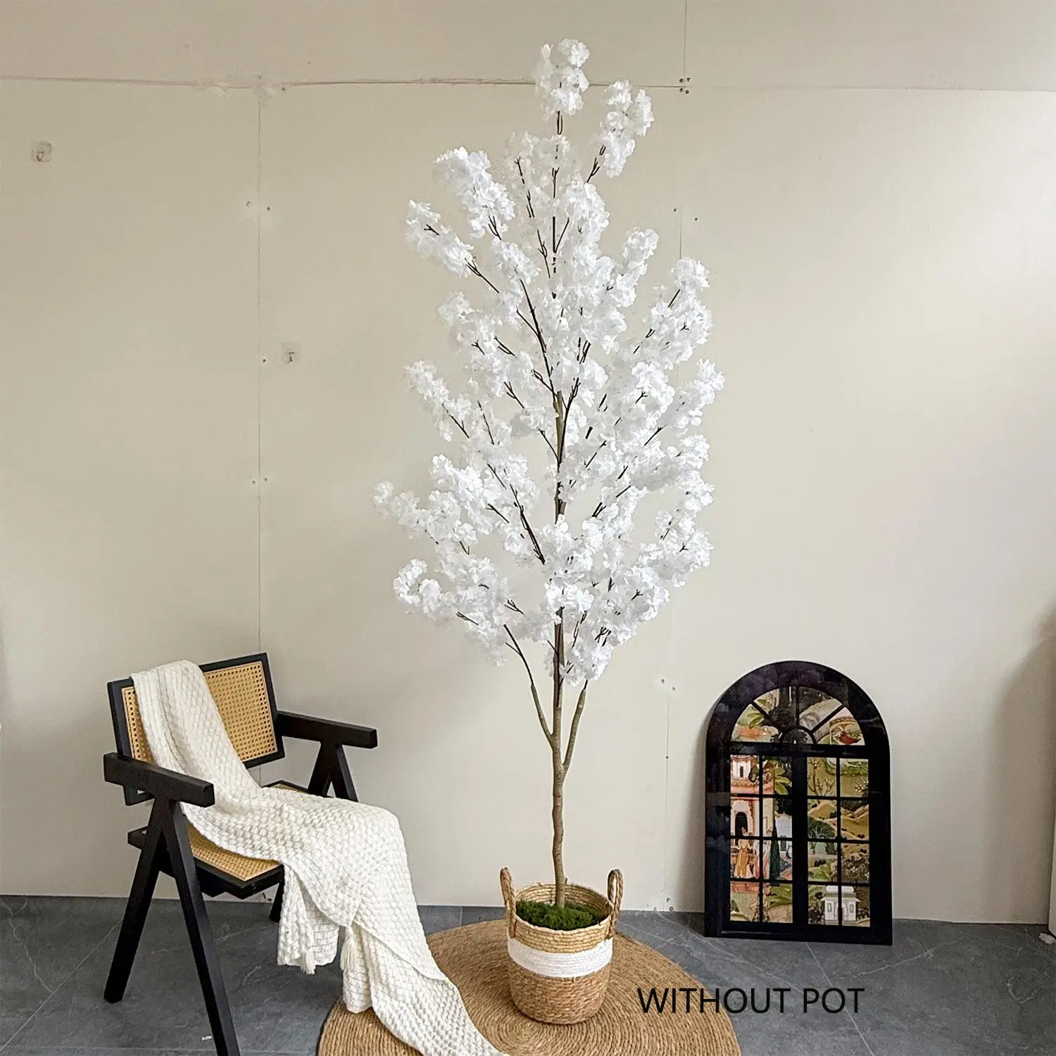 Artificial Cherry Tree Plant without Pot, 1 Count Realistic Faux Plant, Fake Leaves Tree, Indoor Faux Plant for Wedding Home Office Decoration, Flower Arrangement