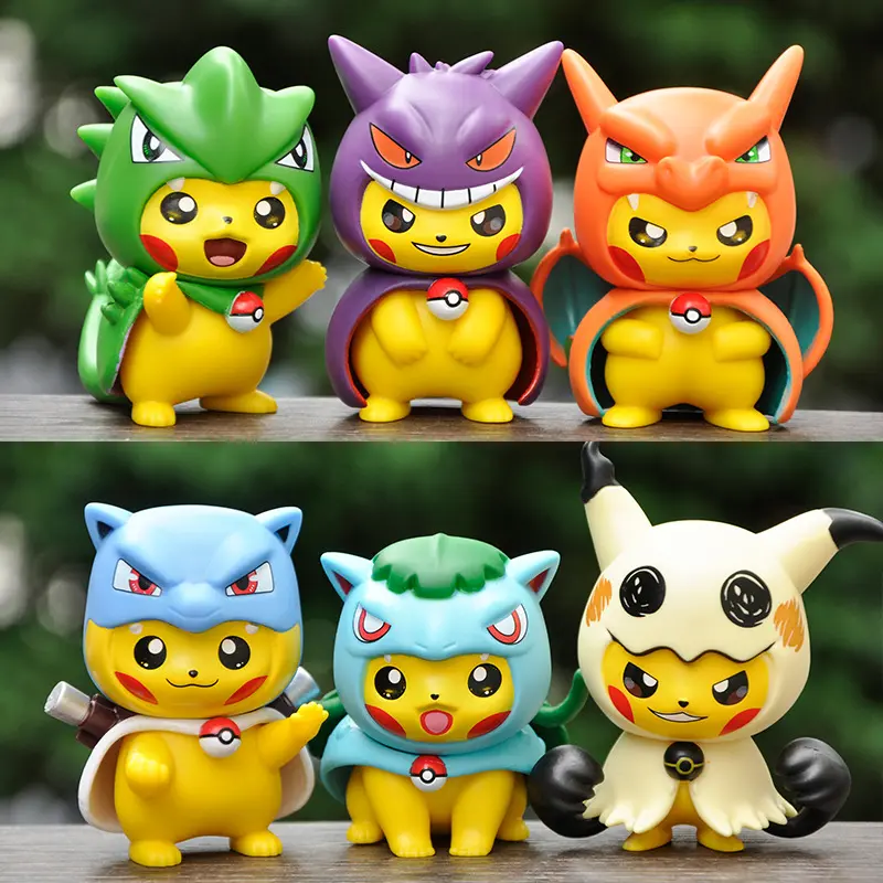 Cartoon Q Version Pikachu Cos Pokemon Series Hand-Made Model Gengar Charmander Doll Decoration Blind Box Wholesale