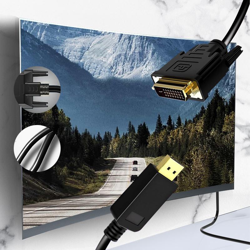 DP to DVI 24 1 Cable Adapter, 1080P DP to DVI, Conversion Cable for Monitor Projector Displayport One-way Conversion Cable 6