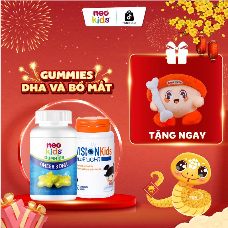 Combo Bổ mắt Vision Kids Blue Light và Viên nhai Omega 3 DHA ngôi sao Neo Kids giúp bổ sung DHA vi tảo và các loại Vitamin giúp bé thông minh, sáng mắt sáng trí, ngăn ngừa cận loạn thị