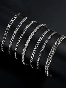 Pulseras de Cadena de Eslabones Sencillas y Lisas de Acero Inoxidable para Hombre (7 piezas), Joyería Casual para Fiesta, Decoración de Ropa Diaria, Joyería Combinable y Moderna para Regalo de Cumpleaños,Pulseras de moda